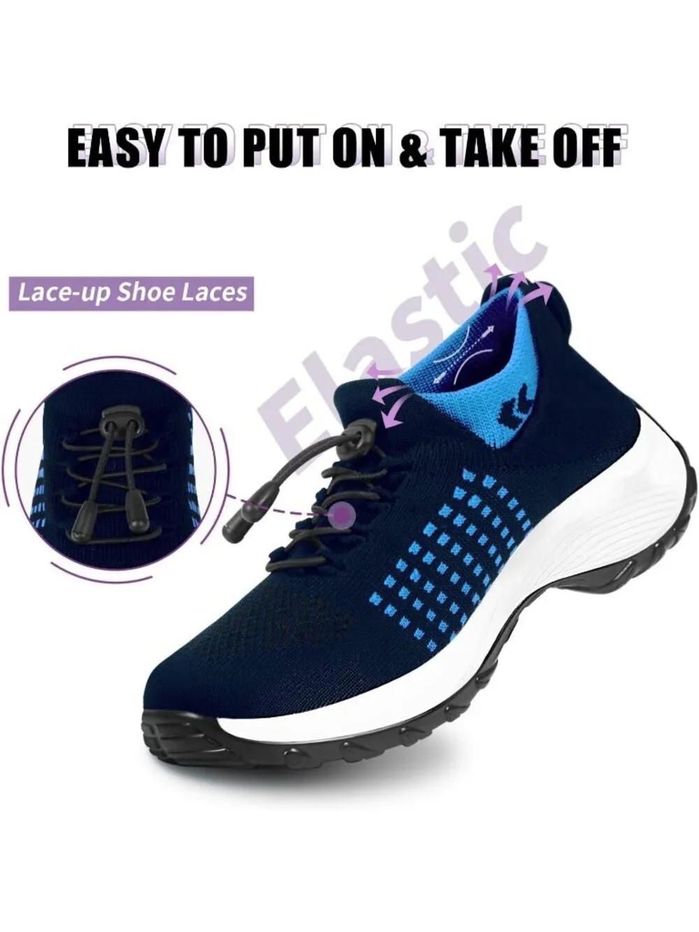 Women's Blue Orthopedic Breathable Slip on Trainers Thick Bottom Sneaker Shoes